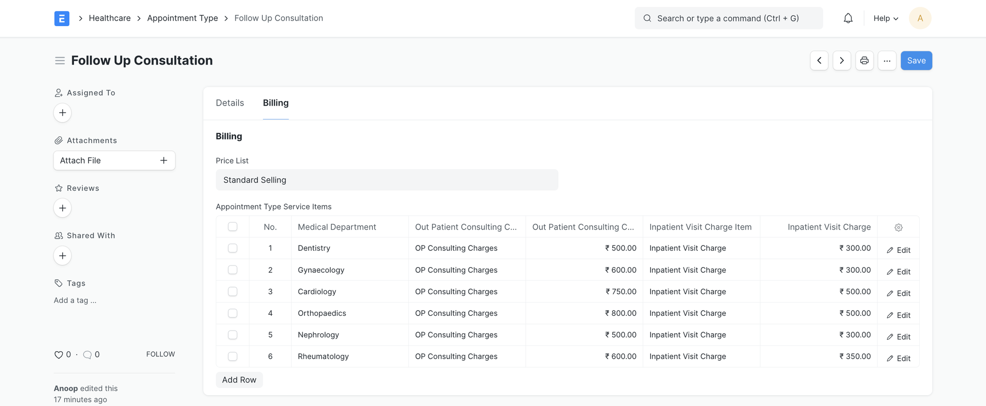 Appointment Type Wise Charge